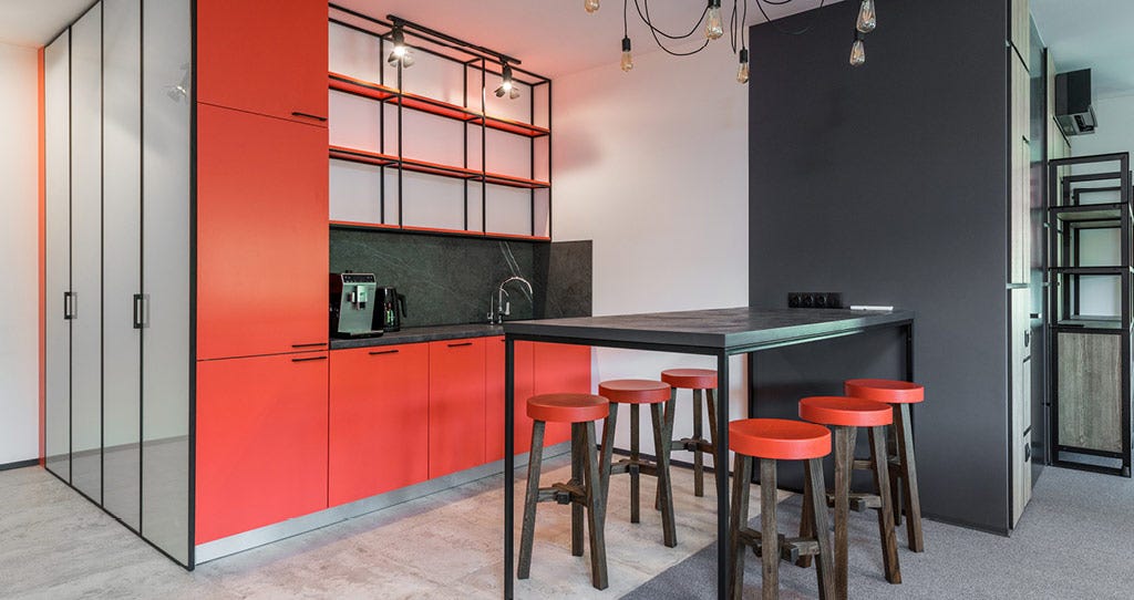 Image of Bright Red Modern Kitchen